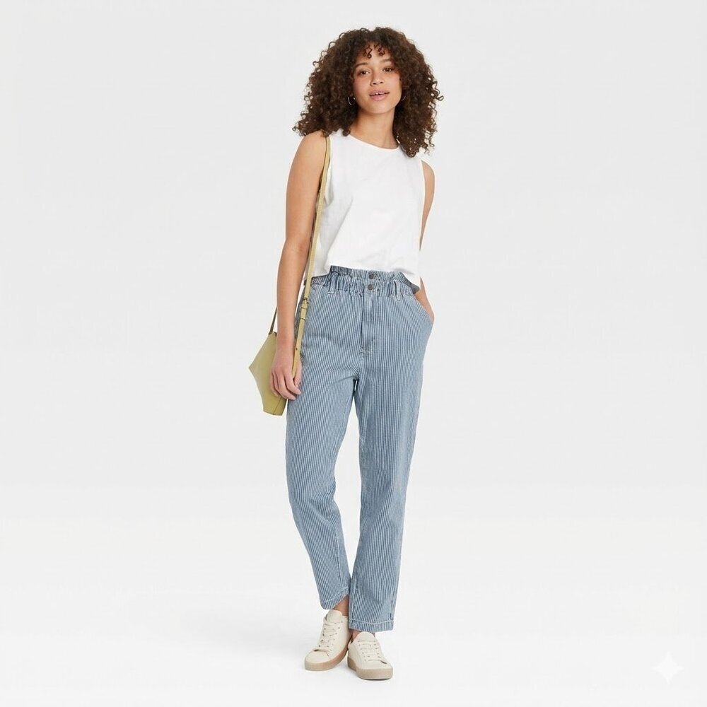 Universal Thread Light Blue Pinstripe High-Rise Railroad Tapered Striped Pants